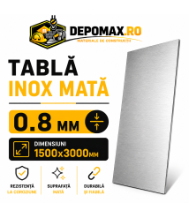 Tabla inox mata AISI 304 2B, 0.8 x 1500 x 3000 mm, 4.5 mp Tabla inox mata AISI 304 2B, 0.8 x 1500 x 3000 mm, 4.5 mp